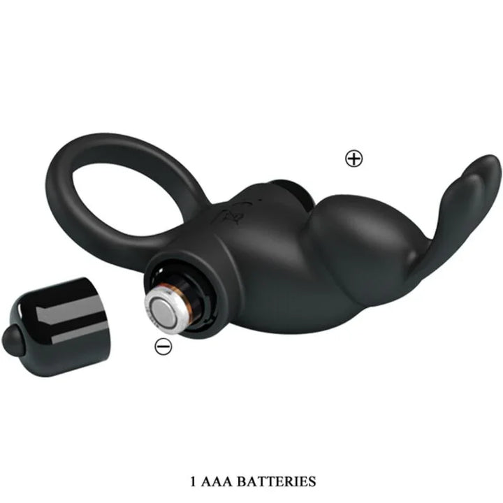 PRETTY LOVE - ANILLO VIBRADOR + ESTIMULADOR RABBIT CLÍTORIS 10 VIBRACIONES NEGRO - Nuvica