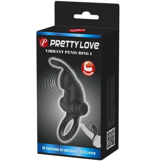 PRETTY LOVE - ANILLO VIBRADOR + ESTIMULADOR RABBIT CLÍTORIS 10 VIBRACIONES NEGRO - Nuvica