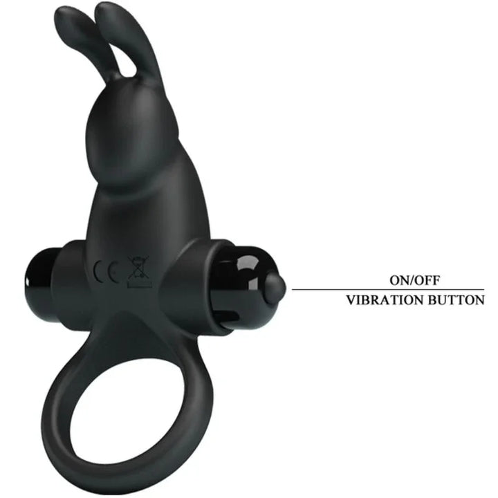 PRETTY LOVE - ANILLO VIBRADOR + ESTIMULADOR RABBIT CLÍTORIS 10 VIBRACIONES NEGRO - Nuvica