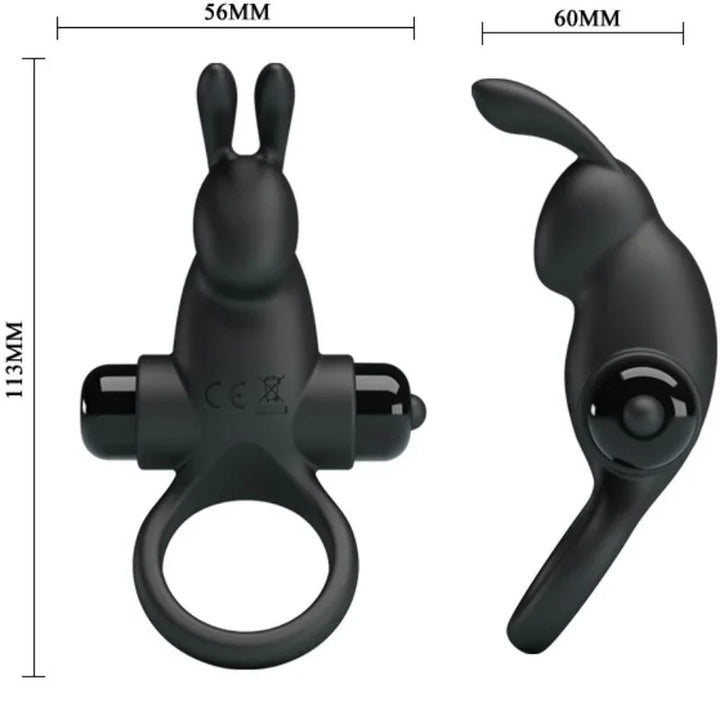 PRETTY LOVE - ANILLO VIBRADOR + ESTIMULADOR RABBIT CLÍTORIS 10 VIBRACIONES NEGRO - Nuvica