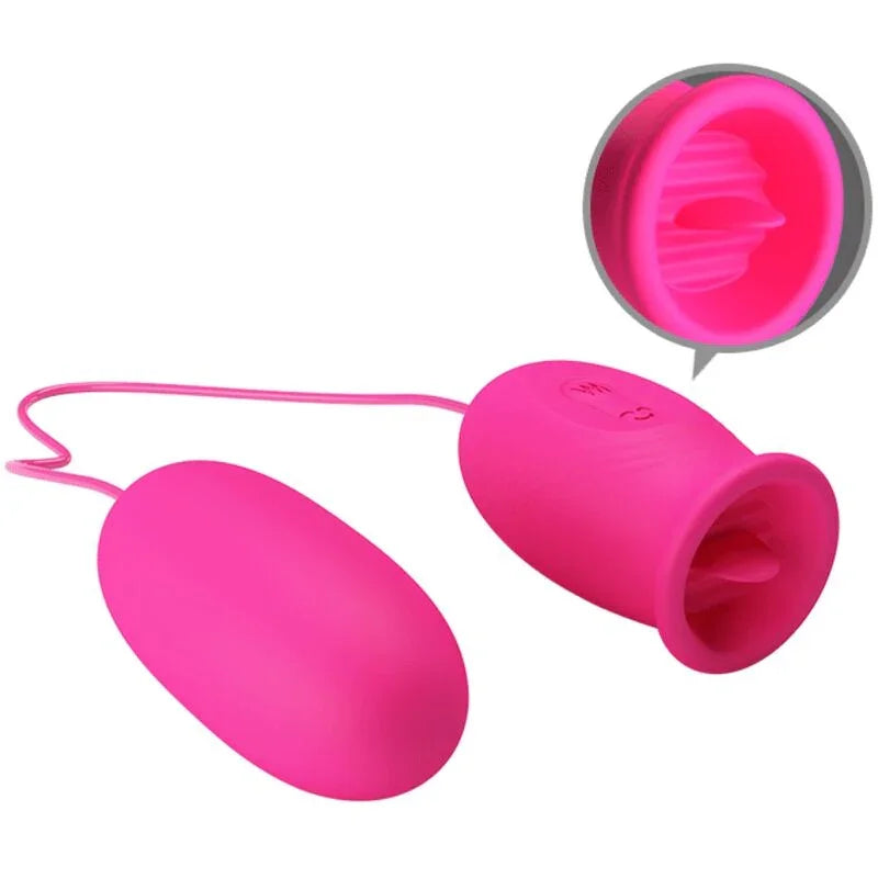 PRETTY LOVE - DAISY HUEVO VIBRADOR + LENGUA ESTIMULADORA DE CLÍTORIS ROSA - Nuvica