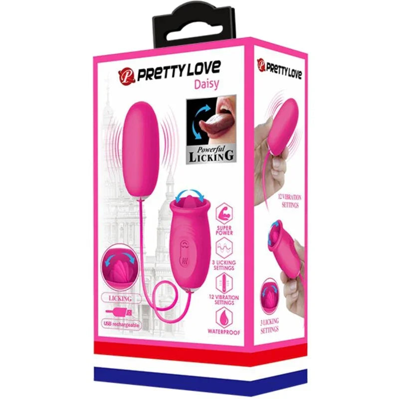PRETTY LOVE - DAISY HUEVO VIBRADOR + LENGUA ESTIMULADORA DE CLÍTORIS ROSA - Nuvica