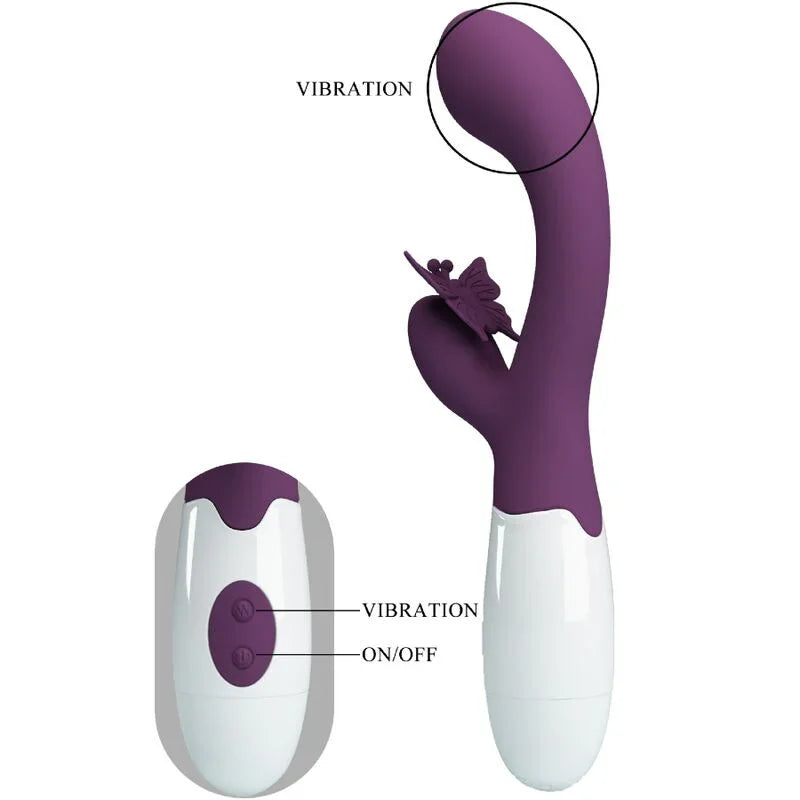PRETTY LOVE - BUTTERFLY KISS VIBRADOR RABBIT & ESTIMULADOR PUNTO G MORADO - Nuvica
