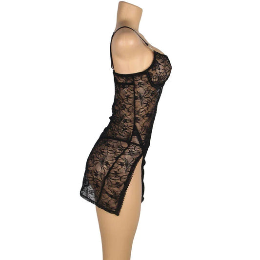 SUBBLIME - 954185 BABYDOLL DE ENCAJE CON TIRANTES AJUSTABLES NEGRO S/M - Nuvica