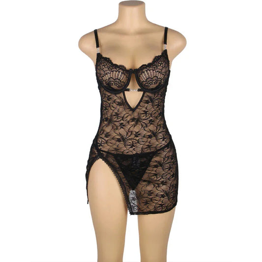 SUBBLIME - 954185 BABYDOLL DE ENCAJE CON TIRANTES AJUSTABLES NEGRO S/M - Nuvica