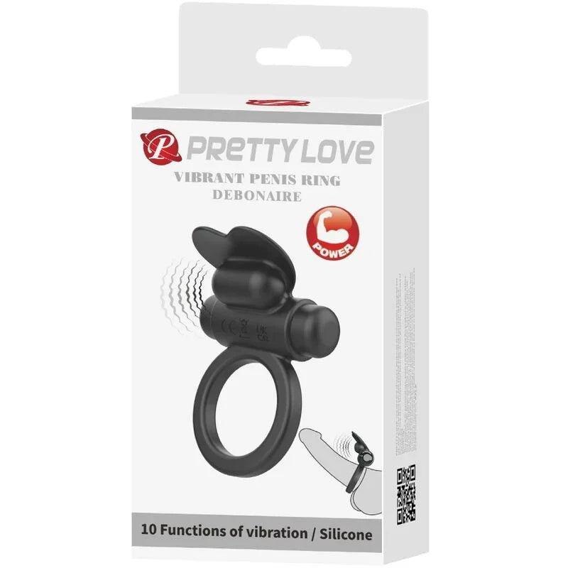PRETTY LOVE - DEBONAIRE ANILLO VIBRADOR CONEJO 10 VIBRACIONES NEGRO - Nuvica