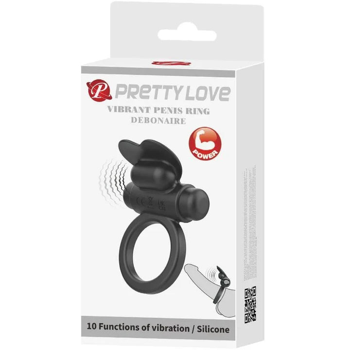 PRETTY LOVE - DEBONAIRE ANILLO VIBRADOR CONEJO 10 VIBRACIONES NEGRO - Nuvica