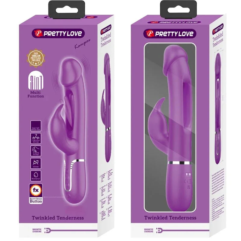 PRETTY LOVE - KAMPAS VIBRADOR RABBIT MULTIFUNCIÓN 3 EN 1 MORADO - Nuvica