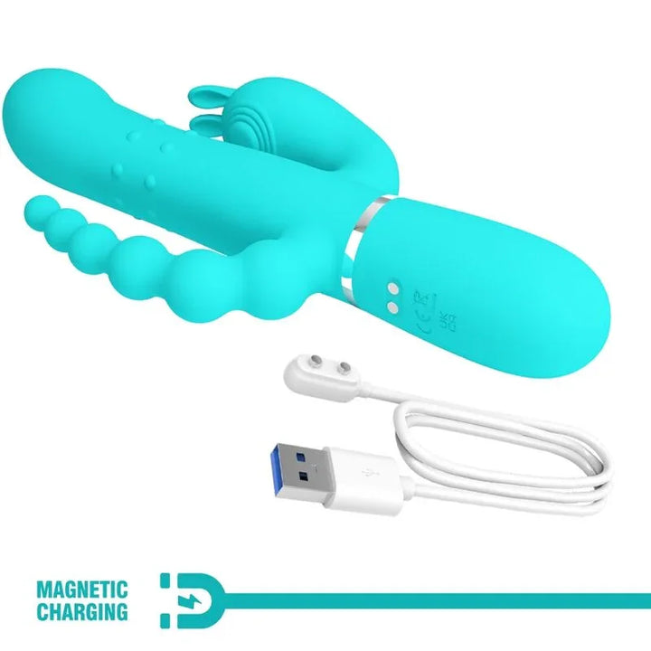 PRETTY LOVE - CAMMY TRIPLE VIBRADOR RABBIT MULTIFUNCIÓN 4 EN 1 AZUL - Nuvica