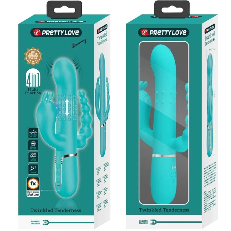 PRETTY LOVE - CAMMY TRIPLE VIBRADOR RABBIT MULTIFUNCIÓN 4 EN 1 AZUL - Nuvica