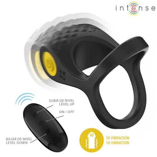INTENSE - ALEX ANILLO DOBLE VIBRADOR PENE 10 VIBRACIONES NEGRO - Nuvica