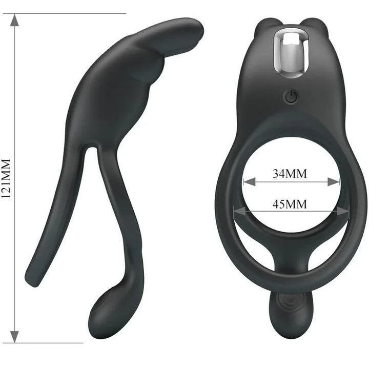 PRETTY LOVE - SETH DOBLE ANILLO VIBRADOR RABBIT 7 VIBRACIONES NEGRO - Nuvica