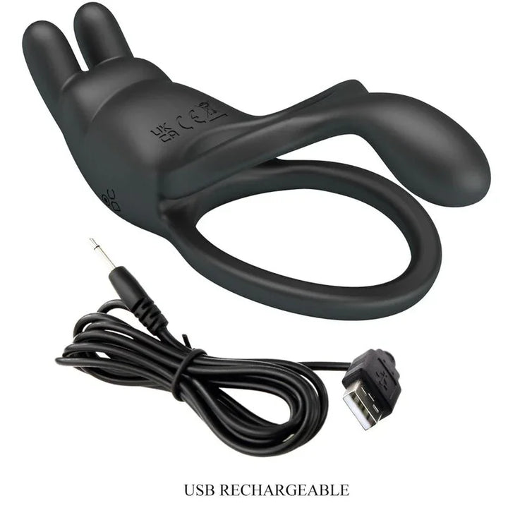 PRETTY LOVE - SETH DOBLE ANILLO VIBRADOR RABBIT 7 VIBRACIONES NEGRO - Nuvica