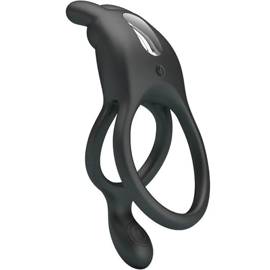 PRETTY LOVE - SETH DOBLE ANILLO VIBRADOR RABBIT 7 VIBRACIONES NEGRO - Nuvica