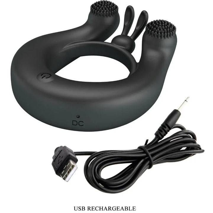 PRETTY LOVE - DAHLIA ANILLO VIBRADOR + ESTIMULADOR DE CLÍTOIS 12 VIBRACIONES NEGRO - Nuvica