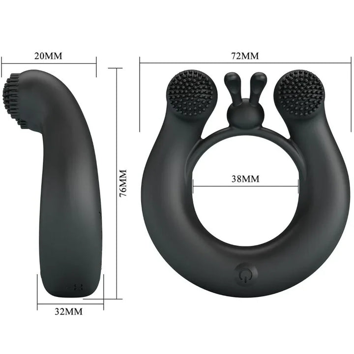 PRETTY LOVE - DAHLIA ANILLO VIBRADOR + ESTIMULADOR DE CLÍTOIS 12 VIBRACIONES NEGRO - Nuvica