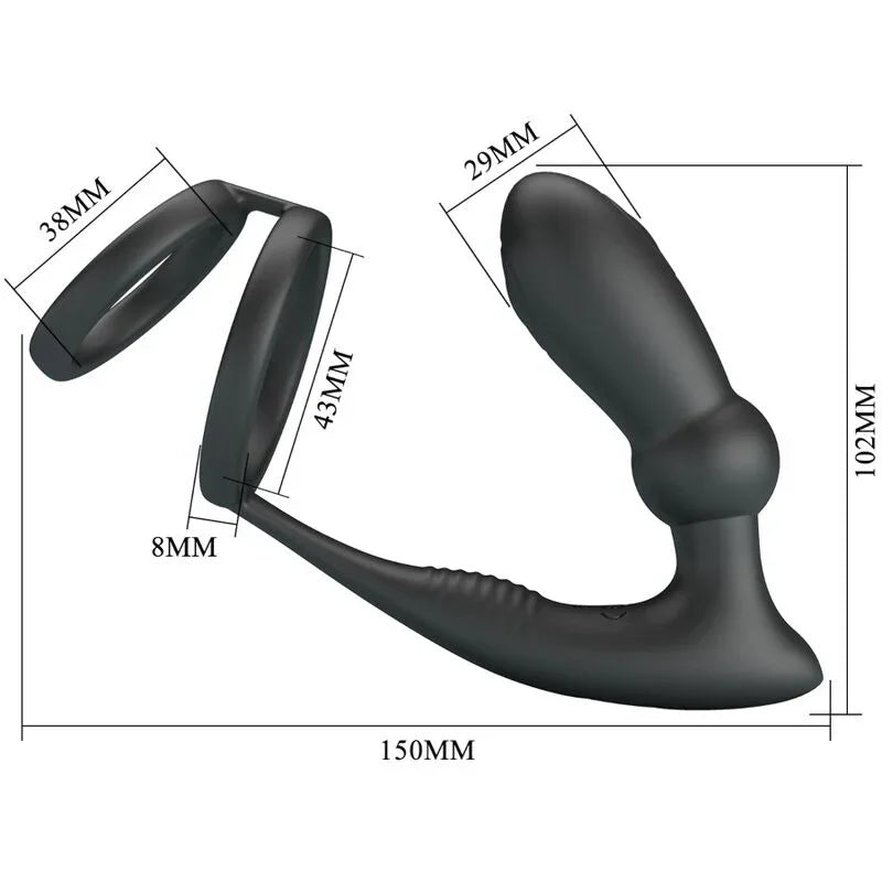 PRETTY LOVE - EMONI ANILLO PENE + PLUG ANAL 12 VIBRACIONES NEGRO - Nuvica