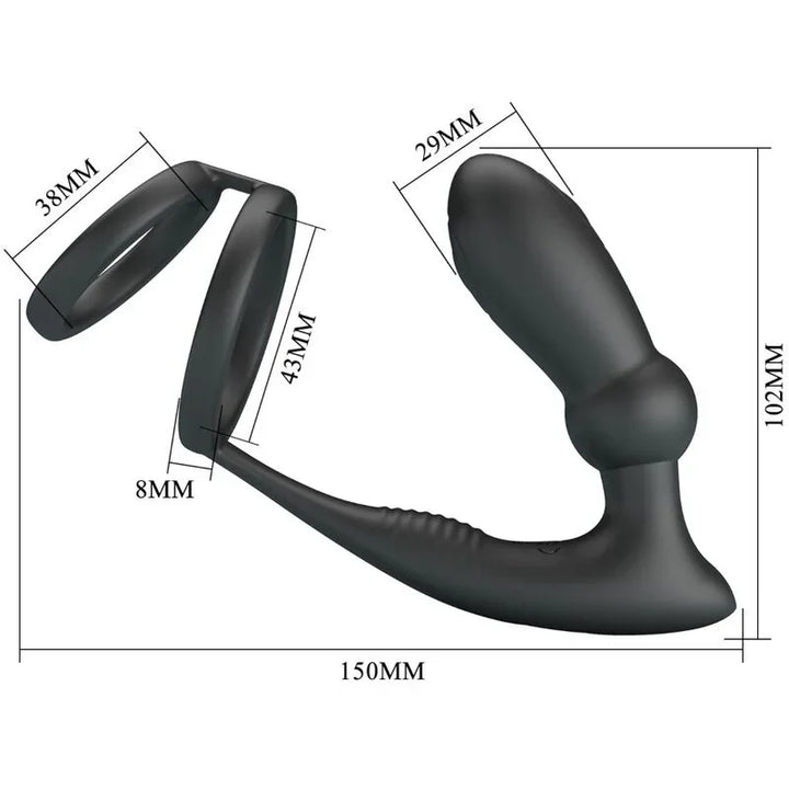 PRETTY LOVE - EMONI ANILLO PENE + PLUG ANAL 12 VIBRACIONES NEGRO - Nuvica
