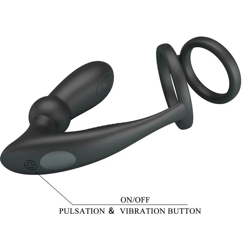 PRETTY LOVE - EMONI ANILLO PENE + PLUG ANAL 12 VIBRACIONES NEGRO - Nuvica