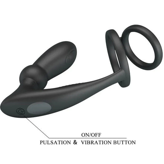 PRETTY LOVE - EMONI ANILLO PENE + PLUG ANAL 12 VIBRACIONES NEGRO - Nuvica