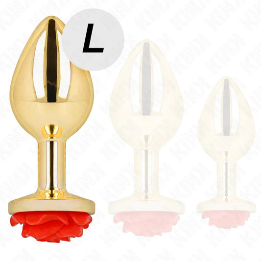 KINK - PLUG ANAL DORADO ROSA ROJA TALLA L - Nuvica