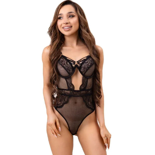 LIVCO CORSETTI FASHION - PAULA LC 20209 BODY CON ADORNOS DE ENCAJE NEGRO S/M - Nuvica