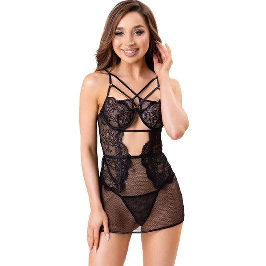 LIVCO CORSETTI FASHION - CIELO LC 20211 CAMISA + TANGA NEGRO S/M - Nuvica