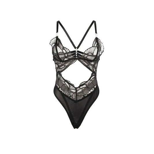 SUBBLIME - 955212 BODY TRANSPARENTE CON ENCAJE HUECO NEGRO S/M - Nuvica
