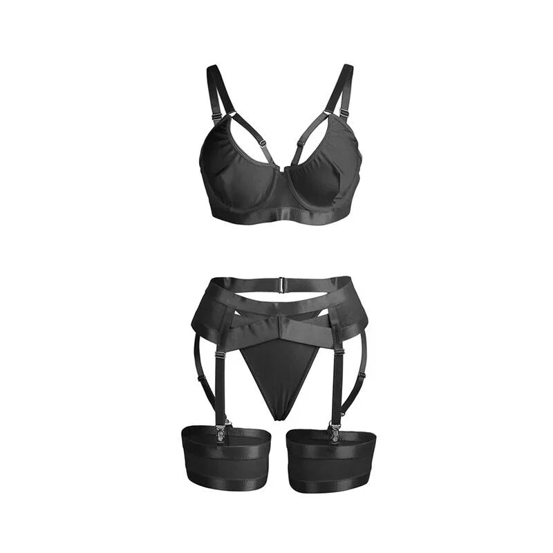 SUBBLIME - 955236 SET SUJETADOR CON LIGUERO BONDAGE NEGRO S/M - Nuvica