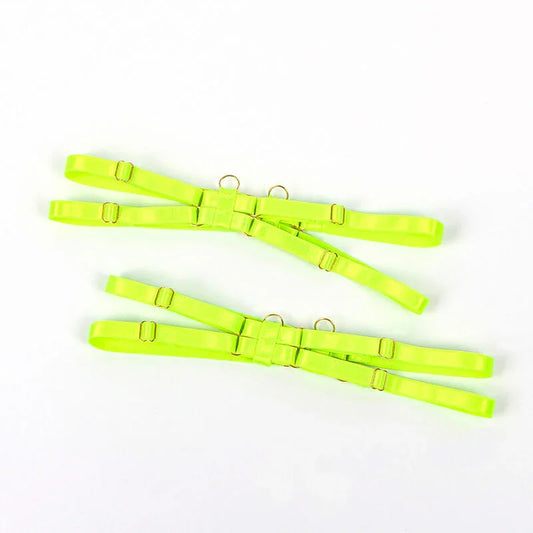 SUBBLIME - 955274 SET SUJETADOR CON COLLAR Y DETALLES PARA PIERNAS VERDE FLUORESCENTE S/M - Nuvica