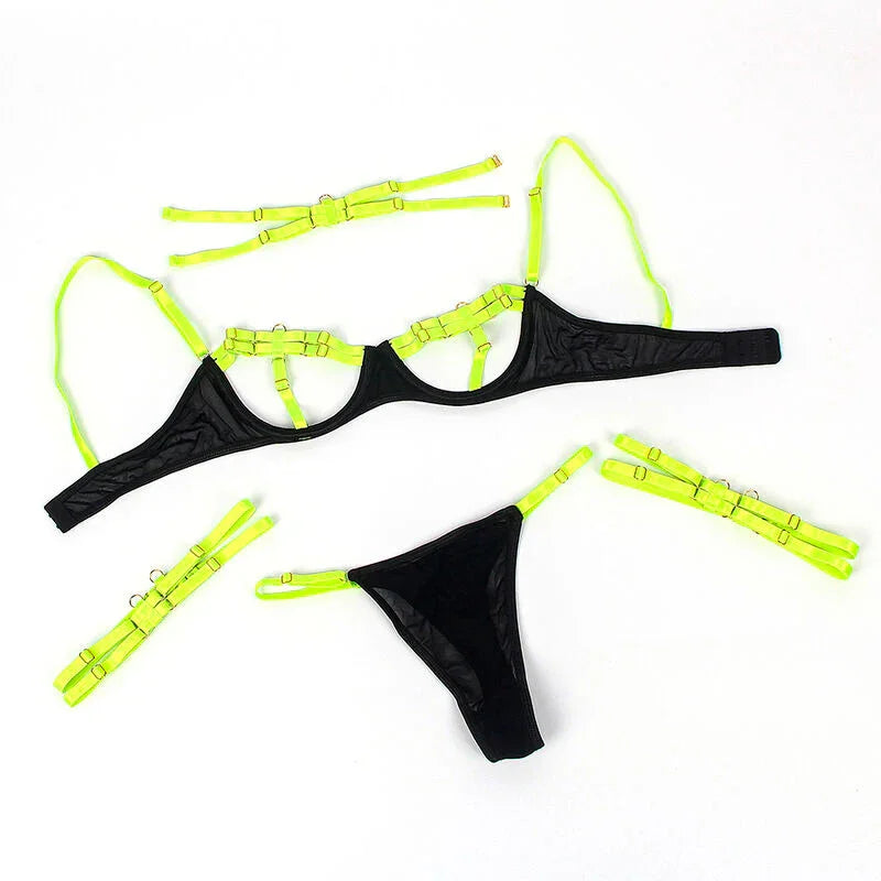 SUBBLIME - 955281 SET SUJETADOR CON COLLAR Y DETALLES PARA PIERNAS VERDE FLUORESCENTE L/XL - Nuvica