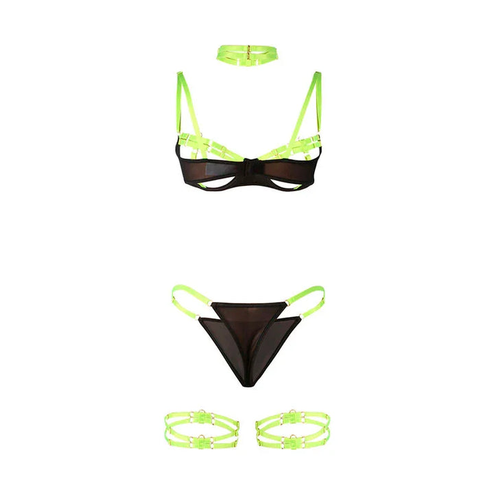 SUBBLIME - 955281 SET SUJETADOR CON COLLAR Y DETALLES PARA PIERNAS VERDE FLUORESCENTE L/XL - Nuvica