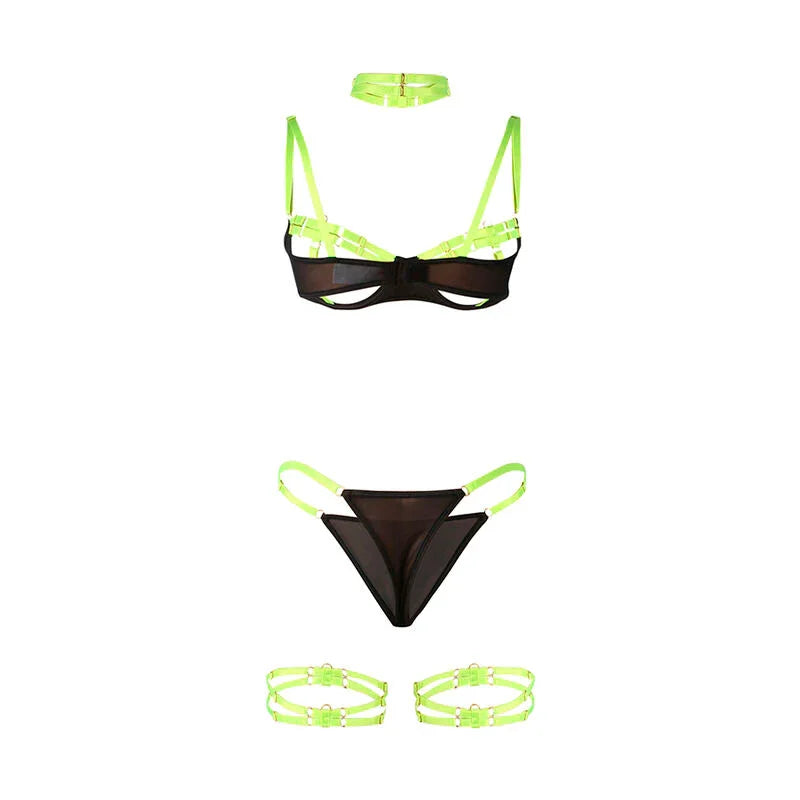 SUBBLIME - 955281 SET SUJETADOR CON COLLAR Y DETALLES PARA PIERNAS VERDE FLUORESCENTE L/XL - Nuvica