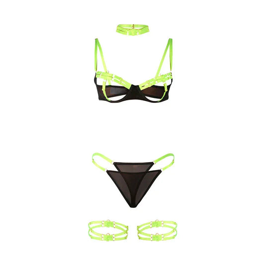 SUBBLIME - 955281 SET SUJETADOR CON COLLAR Y DETALLES PARA PIERNAS VERDE FLUORESCENTE L/XL - Nuvica