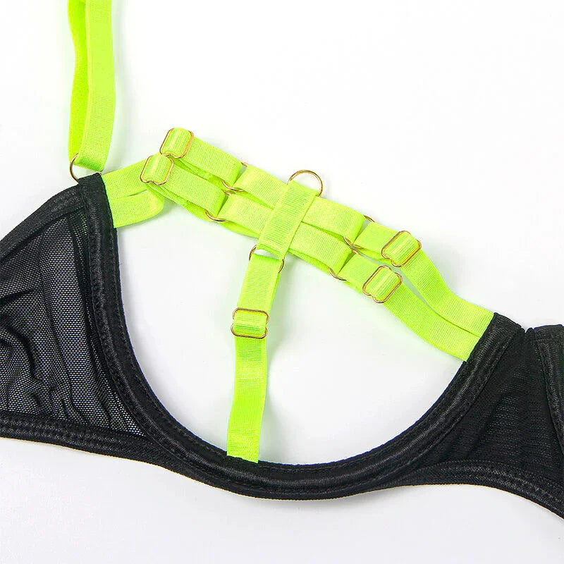 SUBBLIME - 955281 SET SUJETADOR CON COLLAR Y DETALLES PARA PIERNAS VERDE FLUORESCENTE L/XL - Nuvica