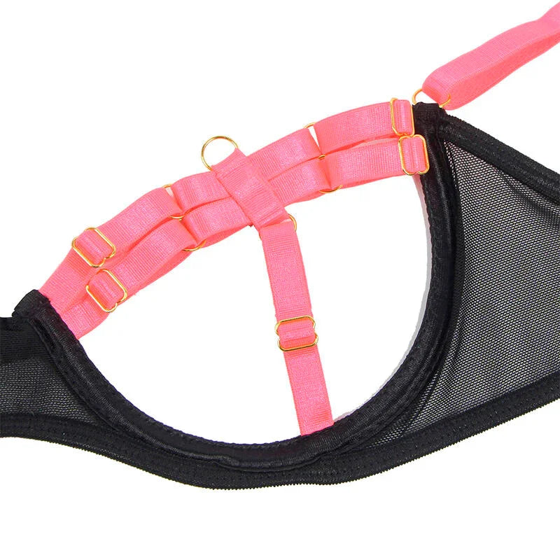 SUBBLIME - 955304 SET SUJETADOR CON COLLAR Y DETALLES PARA PIERNAS ROSA FLUORESCENTE L/XL - Nuvica