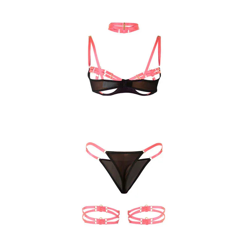 SUBBLIME - 955304 SET SUJETADOR CON COLLAR Y DETALLES PARA PIERNAS ROSA FLUORESCENTE L/XL - Nuvica