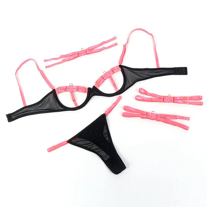 SUBBLIME - 955304 SET SUJETADOR CON COLLAR Y DETALLES PARA PIERNAS ROSA FLUORESCENTE L/XL - Nuvica
