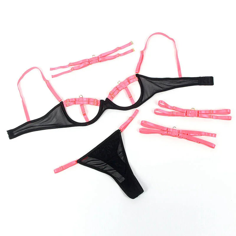 SUBBLIME - 955304 SET SUJETADOR CON COLLAR Y DETALLES PARA PIERNAS ROSA FLUORESCENTE L/XL - Nuvica