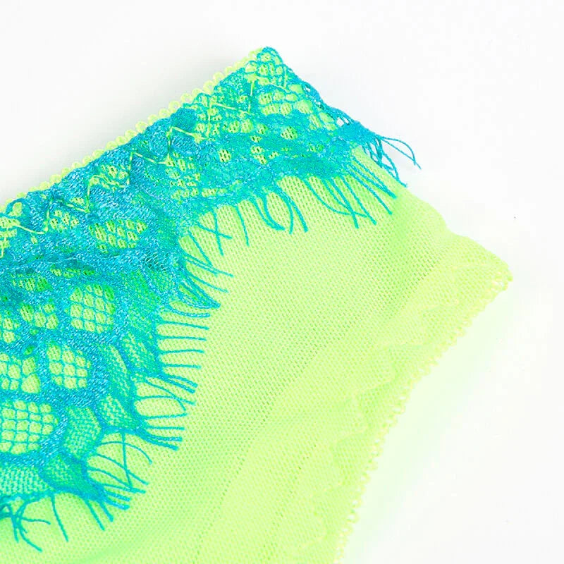 SUBBLIME - 955311 SET SUJETADOR CON ENCAJE Y LIGUEROS VERDE Y AZUL S/M - Nuvica