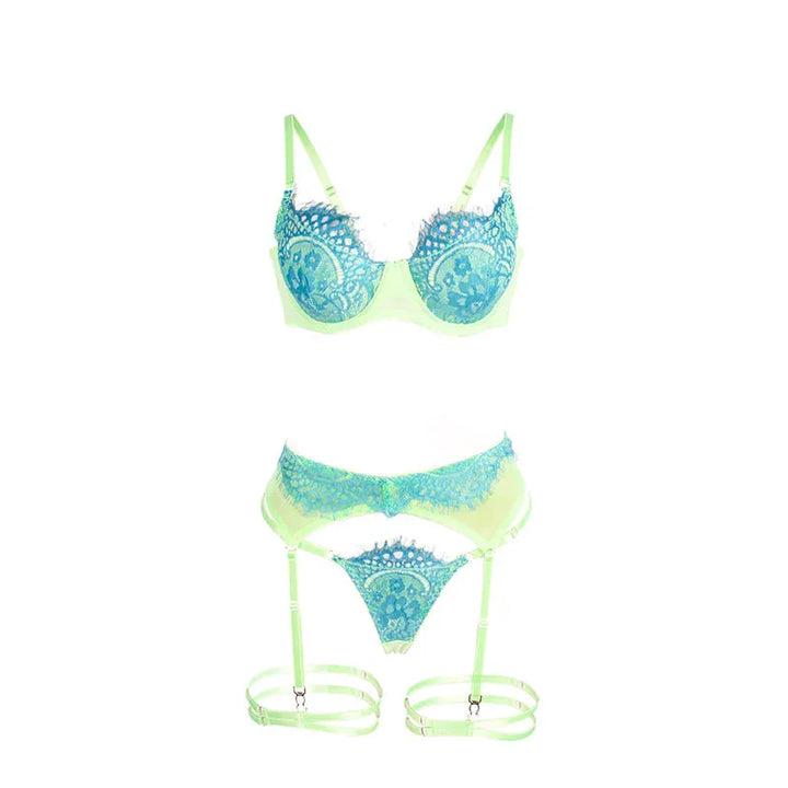 SUBBLIME - 955328 SET SUJETADOR CON ENCAJE Y LIGUEROS VERDE Y AZUL L/XL - Nuvica