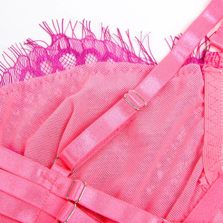 SUBBLIME - 955359 SET SUJETADOR CON ENCAJE Y LIGUEROS ROSA Y MORADO S/M - Nuvica