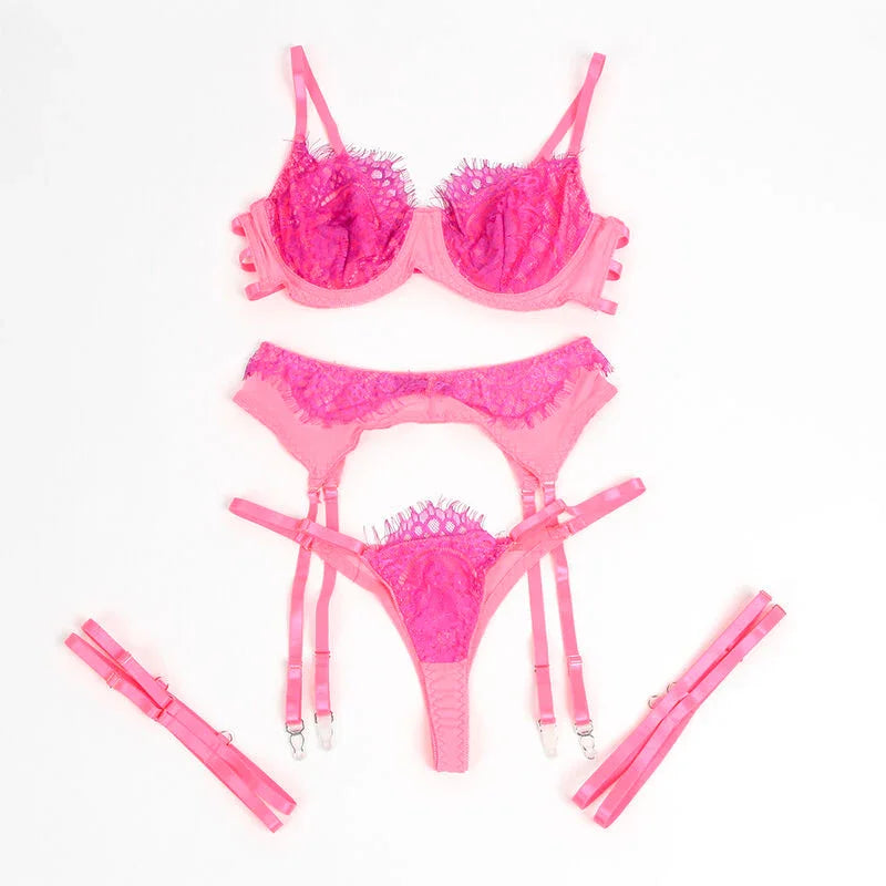 SUBBLIME - 955366 SET SUJETADOR CON ENCAJE Y LIGUEROS ROSA Y MORADO L/XL - Nuvica