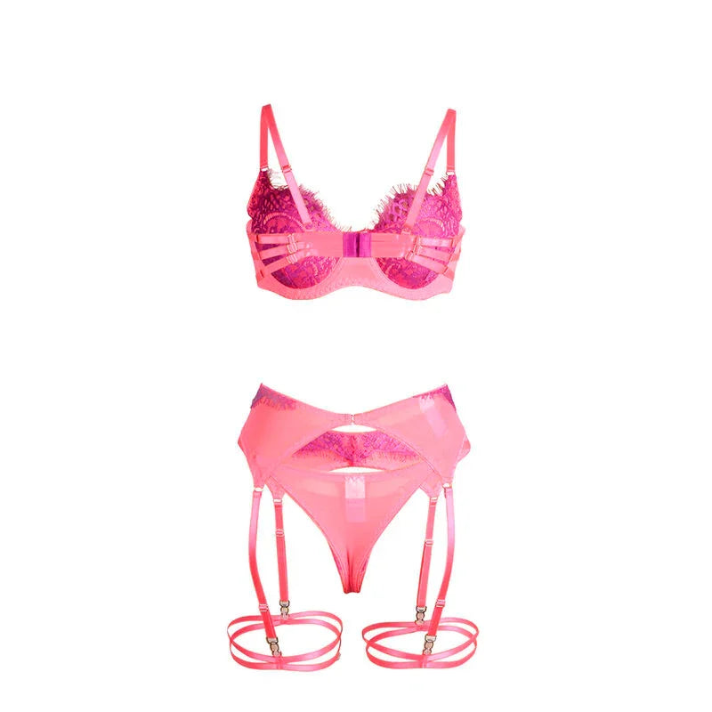 SUBBLIME - 955366 SET SUJETADOR CON ENCAJE Y LIGUEROS ROSA Y MORADO L/XL - Nuvica