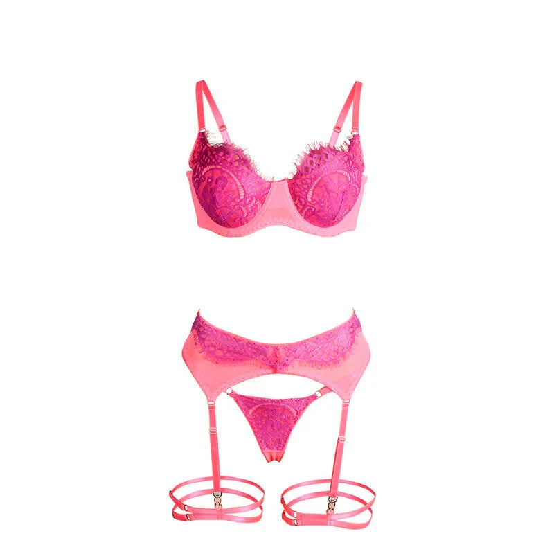 SUBBLIME - 955366 SET SUJETADOR CON ENCAJE Y LIGUEROS ROSA Y MORADO L/XL - Nuvica