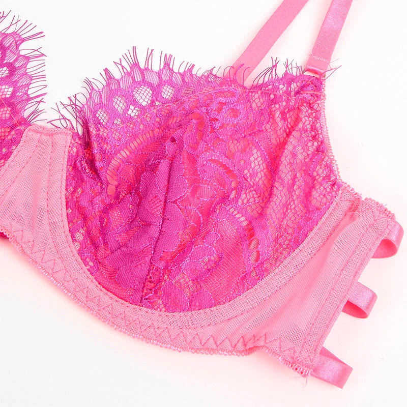 SUBBLIME - 955366 SET SUJETADOR CON ENCAJE Y LIGUEROS ROSA Y MORADO L/XL - Nuvica