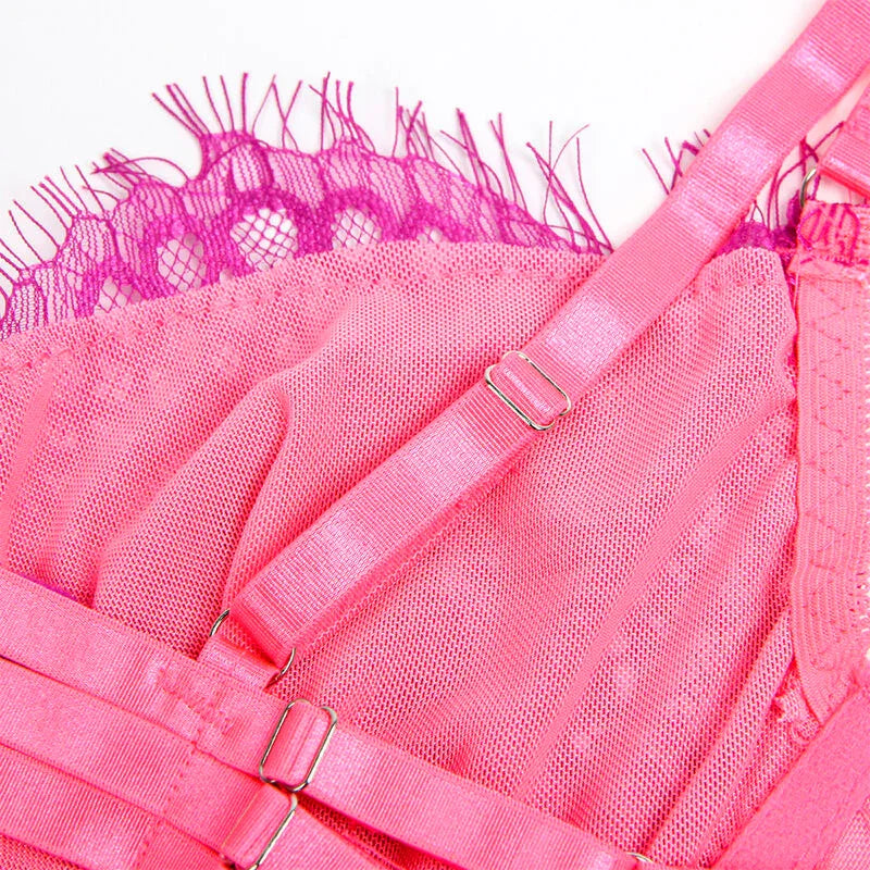 SUBBLIME - 955366 SET SUJETADOR CON ENCAJE Y LIGUEROS ROSA Y MORADO L/XL - Nuvica