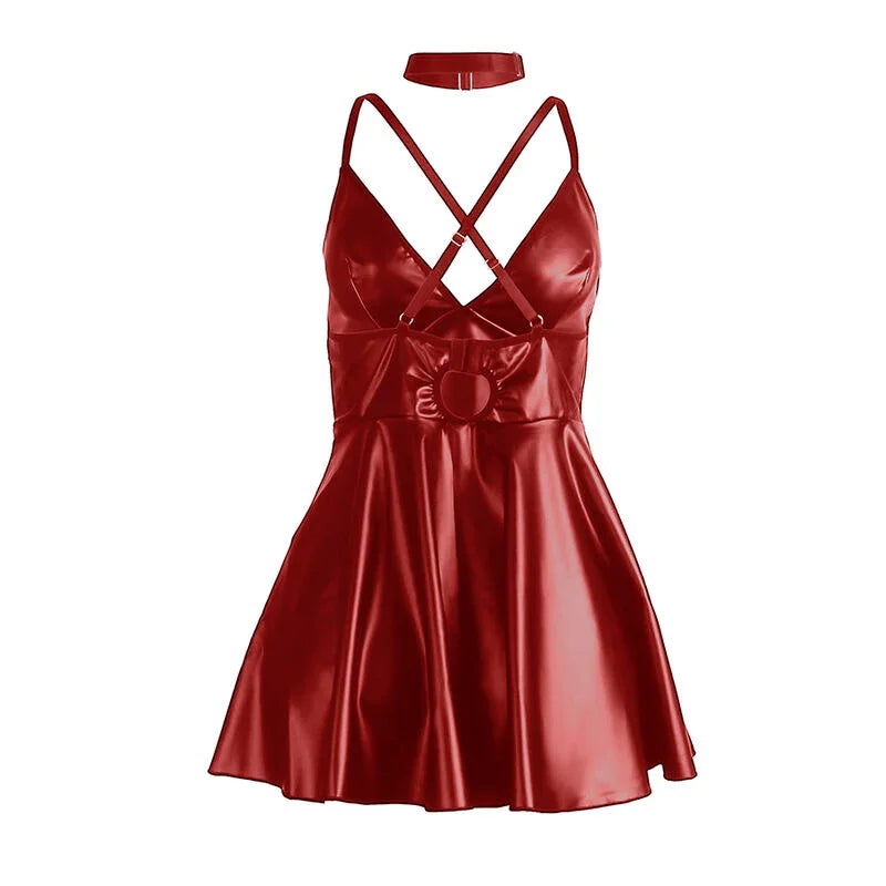 SUBBLIME - 955397 VESTIDO CON TIRANTES DE CUERO BURDEOS S/M - Nuvica