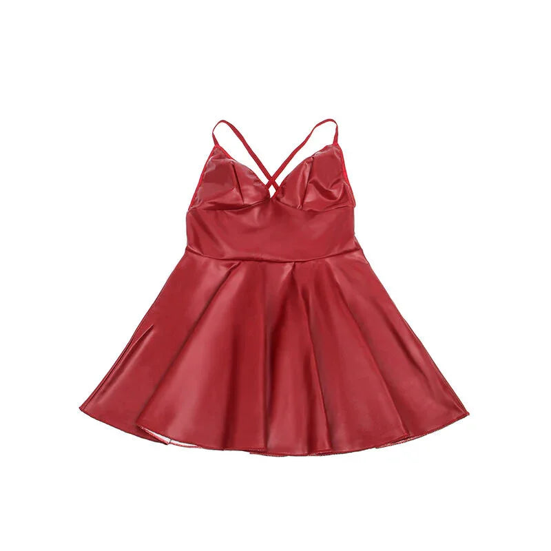 SUBBLIME - 955397 VESTIDO CON TIRANTES DE CUERO BURDEOS S/M - Nuvica
