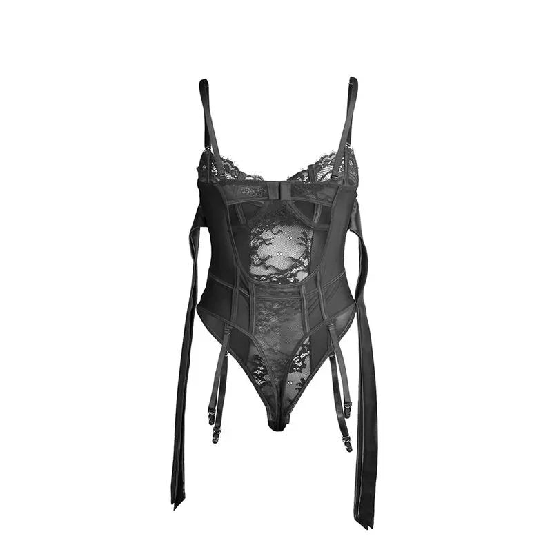 SUBBLIME - 955496 BODY DE ENCAJE CON LAZOS Y LIGAS NEGRO S/M - Nuvica